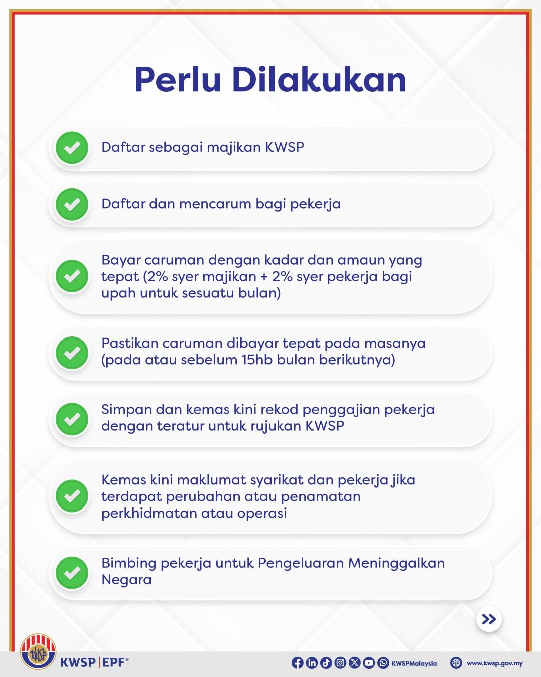 Senarai “DO’S” EPF majikan: daftar, carum, bayar tepat masa, rekod, kemas kini info & bimbing pekerja ✔
