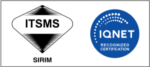 Logo pensijilan SIRIM ITSMS dan IQNET Recognized Certification untuk ISO 20000